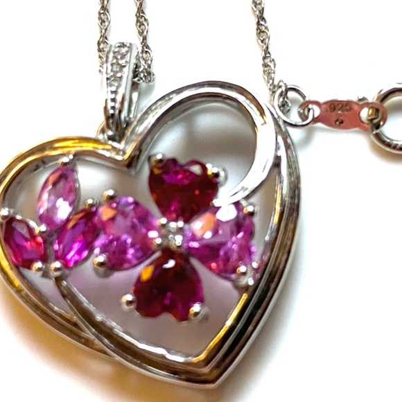 Sterling Silver Heart Shaped Floral Necklace - Picture 2 of 6